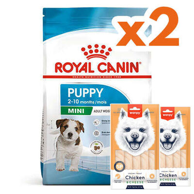 Royal Canin Mini Puppy Küçük Irk Yavru Köpek Maması 4 Kg x 2 Adet + 2 Adet Wanpy Creamy Treat 5x14 Gr