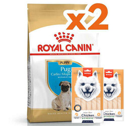 Royal Canin - Royal Canin Pug Puppy Irkına Özel Yavru Köpek Maması 1,5 Kg x 2 Adet + 2 Adet Wanpy Creamy Treat 5x14 Gr
