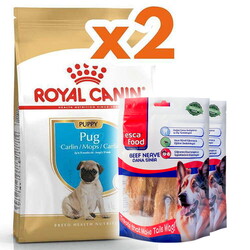 Royal Canin - Royal Canin Pug Puppy Irkına Özel Yavru Köpek Maması 1,5 Kg x 2 Adet + 2 Adet Esca Food Köpek Ödülü