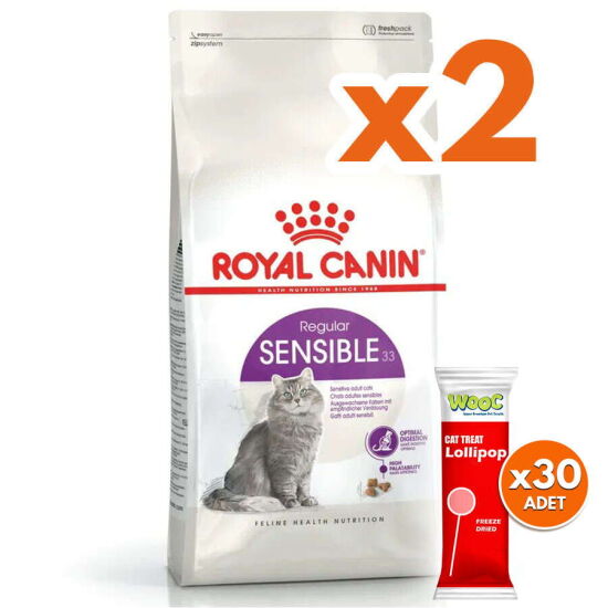 Royal Canin Sensible Hassas Kedi Maması 15 Kg x 2 Adet + 30 Adet Wooc Lolipop Ödül - 1