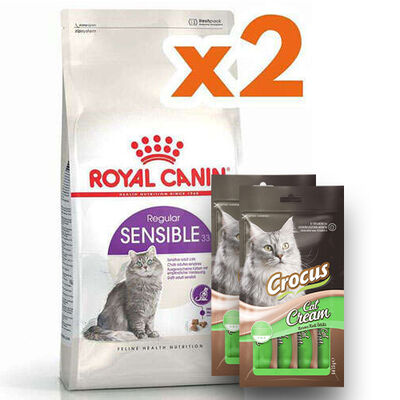 Royal Canin Sensible Hassas Kedi Maması 4 Kg x 2 Adet + 2 Adet Crocus Cream Ödül 4x15 Gr