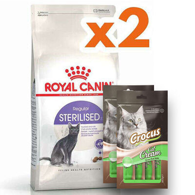 Royal Canin Sterilised Kısırlaştırılmış Kedi Maması 4 Kg x 2 Adet + 2 Adet Crocus Cream Ödül 4x15 Gr