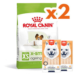 Royal Canin - Royal Canin X-Small Ageing 12 Yaş Üzeri Yaşlı Köpek Maması 1.5 Kg x 2 Adet + 2 Adet Wanpy Creamy Treat 5x14 Gr