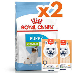 Royal Canin - Royal Canin X-Small Puppy Küçük Irk Yavru Köpek Maması 1,5 Kg x 2 Adet + 2 Adet Wanpy Creamy Treat 5x14 Gr