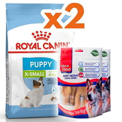 Royal Canin - Royal Canin X-Small Puppy Küçük Irk Yavru Köpek Maması 1,5 Kg x 2 Adet + 2 Adet Esca Food Köpek Ödülü