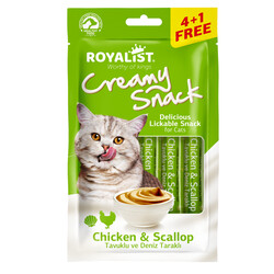 Diğer / Other - Royalist Creamy Snack Tavuklu ve Deniz Taraklı Ek Besin ve Kedi Ödülü 75 Gr - (4+1 Free)