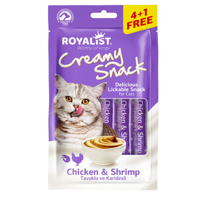 Royalist Creamy Snack Tavuklu ve Karidesli Ek Besin ve Kedi Ödülü 75 Gr - (4+1 Free)