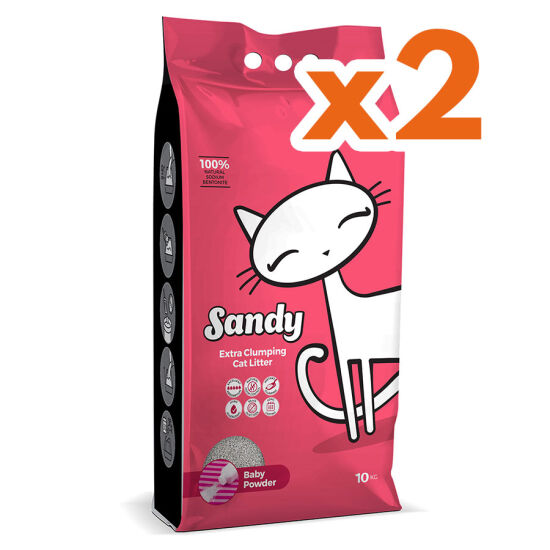 Sandy Ekstra Topaklanan Sodyum Bentonit Bebek Pudralı Kedi Kumu 10 Kg x 2 Adet - 1