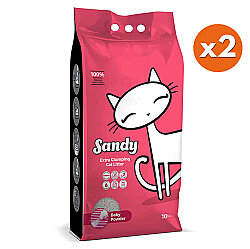 Sandy Ekstra Topaklanan Sodyum Bentonit Bebek Pudralı Kedi Kumu 10 Kg x 2 Adet - Sandy