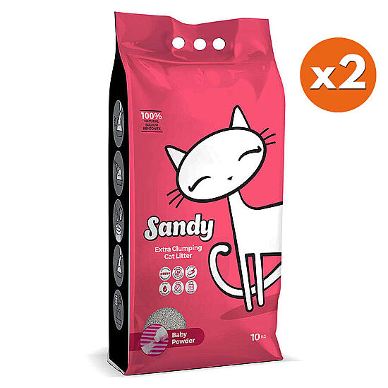 Sandy Ekstra Topaklanan Sodyum Bentonit Bebek Pudralı Kedi Kumu 10 Kg x 2 Adet - 1