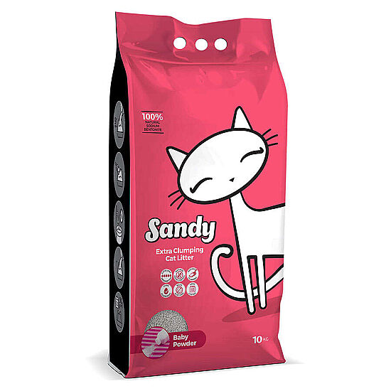 Sandy Ekstra Topaklanan Sodyum Bentonit Bebek Pudralı Kedi Kumu 10 Kg x 2 Adet - 2