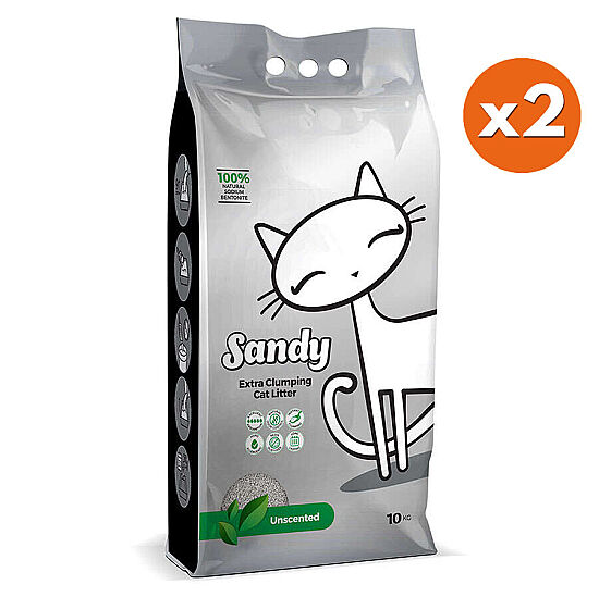 Sandy Ekstra Topaklanan Sodyum Bentonit Kokusuz Kedi Kumu 10 Kg x 2 Adet - 1