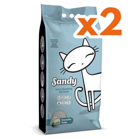 Sandy Ekstra Topaklanan Sodyum Bentonit Marsilya Sabunlu Kedi Kumu 10 Kg x 2 Adet - 1