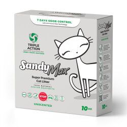 Sandy Max Triple Action Aktif Karbonlu Tozsuz Topaklanan Bentonit Kedi Kumu 10 Lt - Sandy