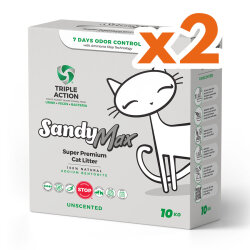 Sandy Max Triple Action Aktif Karbonlu Tozsuz Topaklanan Bentonit Kedi Kumu 10 Lt x 2 Adet - Sandy