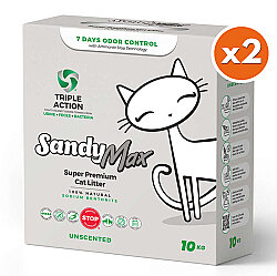 Sandy Max Triple Action Aktif Karbonlu Tozsuz Topaklanan Bentonit Kedi Kumu 10 Lt x 2 Adet - Sandy
