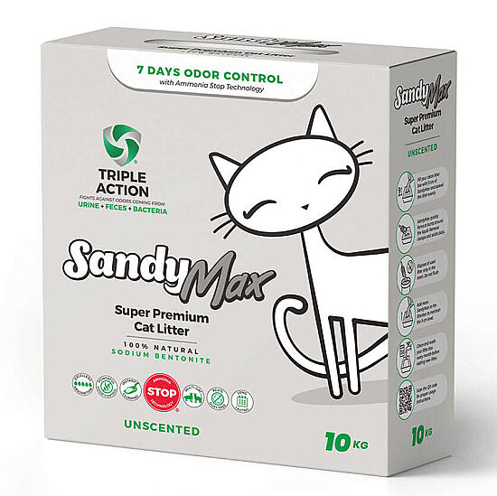 Sandy Max Triple Action Aktif Karbonlu Tozsuz Topaklanan Bentonit Kedi Kumu 10 Lt x 2 Adet - 2