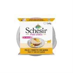 Schesir - Schesir 1069010 Petit Delice Mousse Tavuk, Ton Balıklı ve Mango Kedi Konservesi 2x40 Gr (Toplam: 80 Gr)