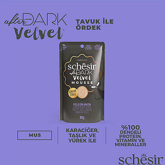 Schesir After Dark Velvet Mousse Tavuk ve Ördekli Kedi Yaş Maması 80 Gr - 3