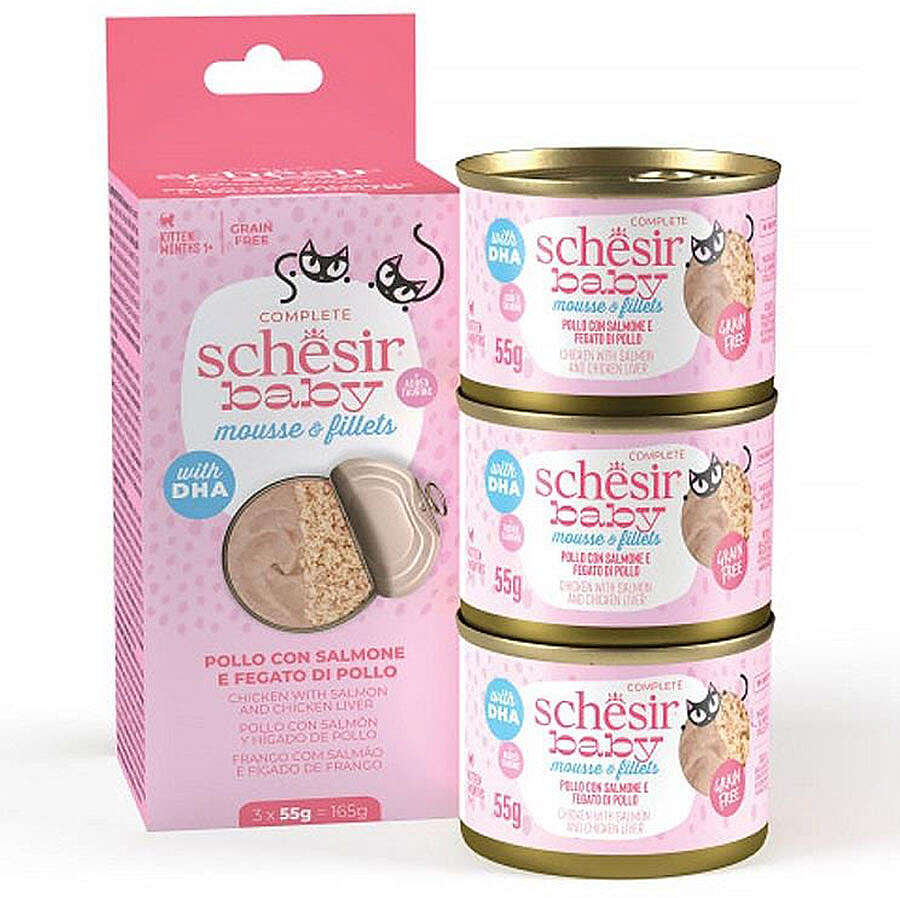 Schesir Babycat Somon ve Tavuk Ciğerli Yavru Kedi Konservesi 3 Adet x 55 Gr