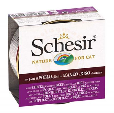 Schesir C179 Doğal Tavuk Sığır Eti ve Pirinçli Kedi Konservesi 85 Gr