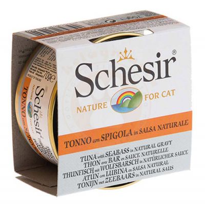 Schesir C3004 Soslu Ton Balıklı ve Levrekli Tahılsız Kedi Konservesi 70 Gr