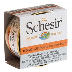 Schesir - Schesir C3004 Soslu Ton Balıklı ve Levrekli Tahılsız Kedi Konservesi 70 Gr