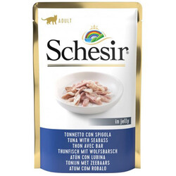 Schesir - Schesir C565 Pouch Jelly Ton Balıklı ve Levrekli Kıyılmış Kedi Yaş Maması 85 Gr