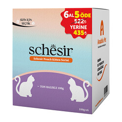 Schesir - Schesir BOX Pouch Jelly Ton Balıklı Yavru Kıyılmış Kedi Yaş Maması 100 Gr x 6 Al 5 Öde