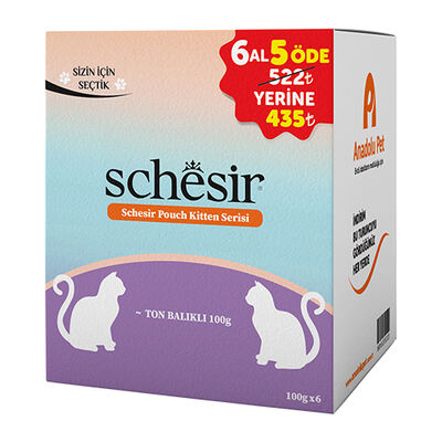 Schesir BOX Pouch Jelly Ton Balıklı Yavru Kıyılmış Kedi Yaş Maması 100 Gr x 6 Al 5 Öde