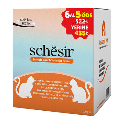 Schesir BOX Karışık Kıyılmış Yetişkin Kedi Yaş Maması 100 Gr x 6 Al 5 Öde