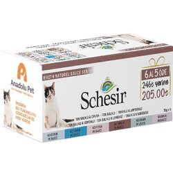 Schesir Multipack Naturel Soslu Serisi Ton Balıklı ve Tavuklu Kedi Yaş Maması 85 Gr x 6 Adet - Schesir