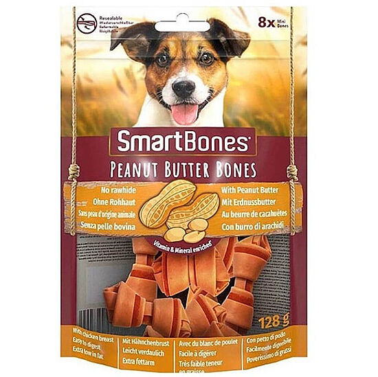 Smart Bones Fıstık Ezmeli Tavuklu Mini Kemik Köpek Ödülü 8 Parça - 128 Gr - 1
