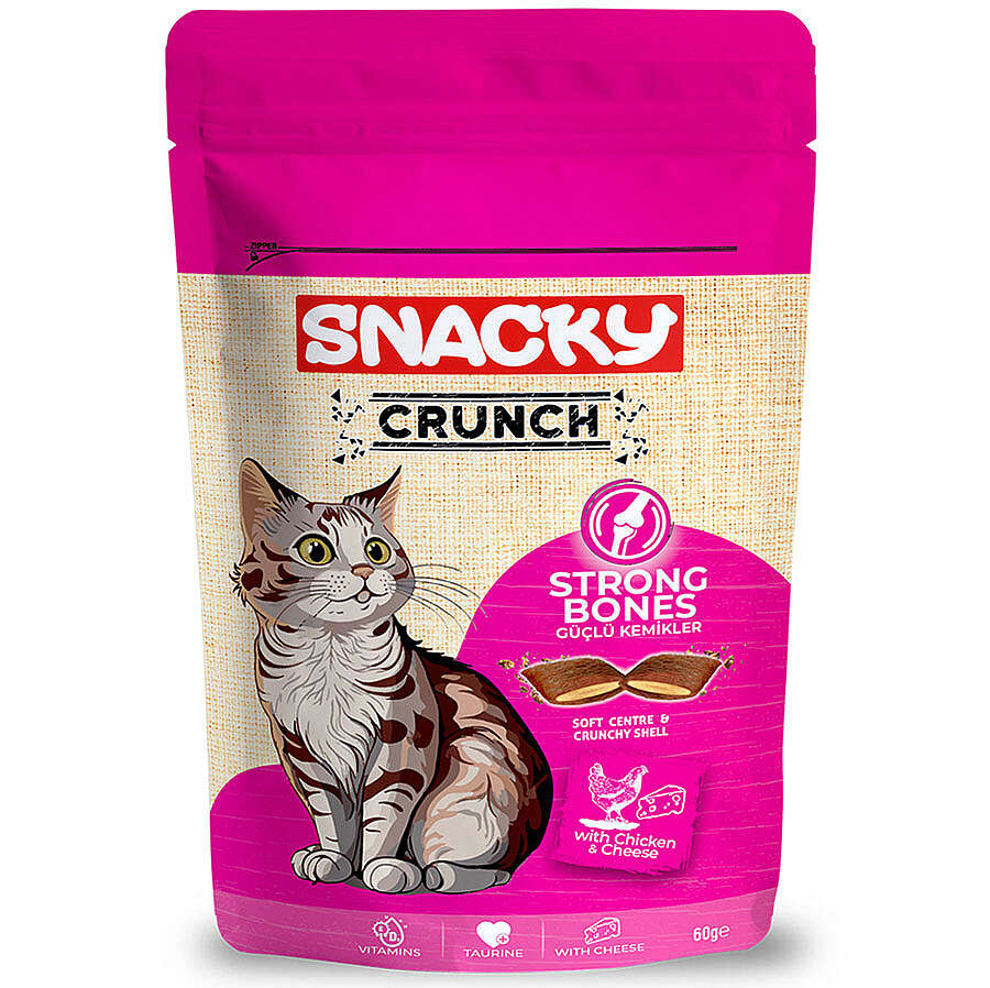 Snacky Crunch Strong Kemik Sağlığı Tavuk Etli ve Peynirli Kedi Ödülü 60 Gr