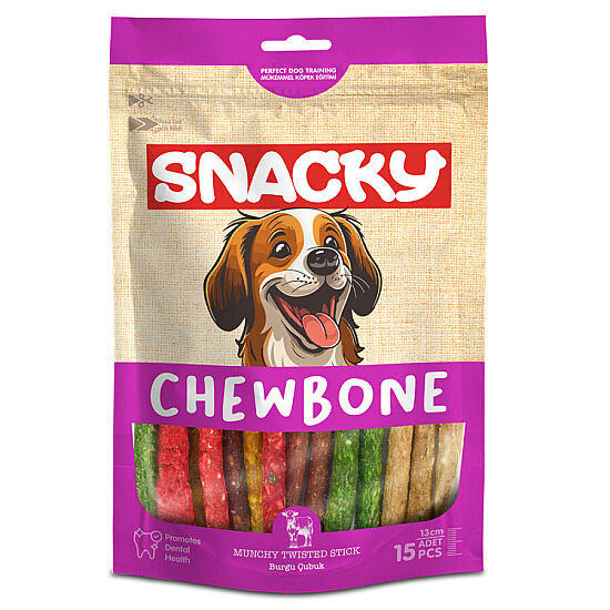 Snacky Munchy Sığırlı Köpek Burgu Çubuk 105 Gr (15 li Paket) - 13 Cm - 1