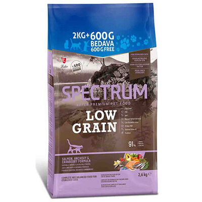 Spectrum Low Grain Sterilised Somon ve Hamsi Kısırlaştırılmış Kedi Maması 2 Kg+600 Gr