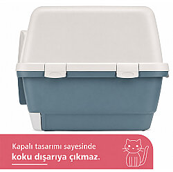 Stefanplast Cathy Clever Çekmeceli Kapalı Kedi Tuvaleti Beyaz/Mavi - 4