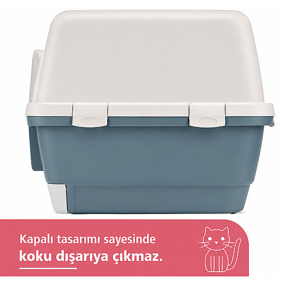 Stefanplast Cathy Clever Çekmeceli Kapalı Kedi Tuvaleti Beyaz/Mavi - 4