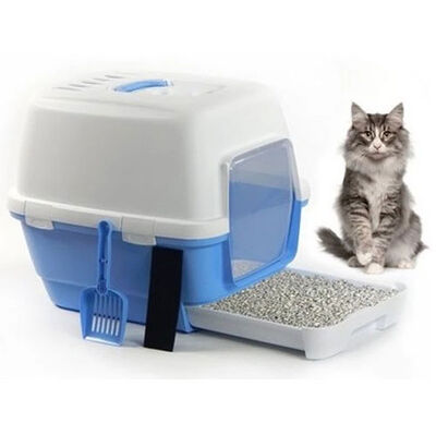 Stefanplast Cathy Clever Çekmeceli Kapalı Kedi Tuvaleti Beyaz/Mavi