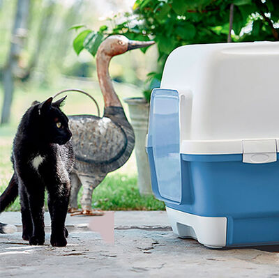 Stefanplast Cathy Clever Çekmeceli Kapalı Kedi Tuvaleti Beyaz/Mavi