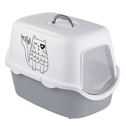 Stefanplast - Stefanplast Griffe Baskılı Kapalı Kedi Tuvaleti Gri/Beyaz - 56x40x40 Cm