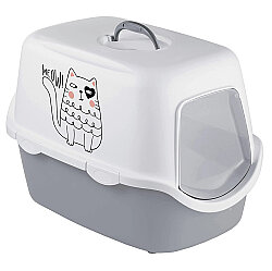 Stefanplast Griffe Baskılı Kapalı Kedi Tuvaleti Gri/Beyaz - 56x40x40 Cm - Stefanplast