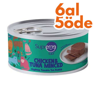 Supreme Tavuk Etli ve Ton Balıklı Kıyılmış Kedi Yaş Maması 85 Gr - 6 Al 5 Öde