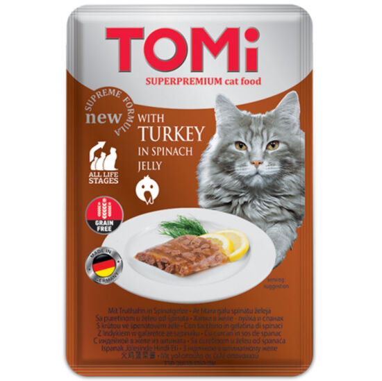 Tomi Pouch Pate Hindi ve Ispanaklı Tahılsız Kedi Yaş Maması 100 Gr - 1