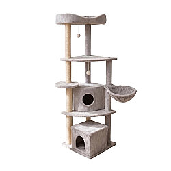Tommy Çok Katlı Lüks Kedi Evli Tırmalama 50x50x158 - Gri - Tommy