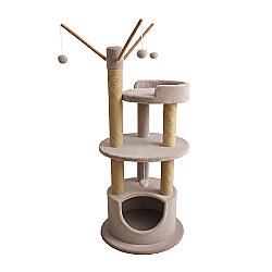 Tommy Çok Katlı Lüks Kedi Evli Tırmalama 60x60x135 - Bej - Tommy