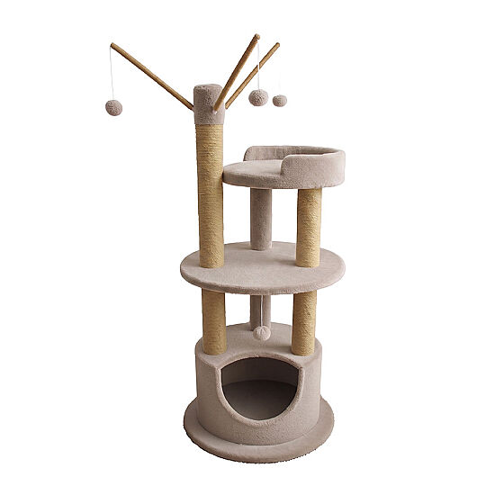 Tommy Çok Katlı Lüks Kedi Evli Tırmalama 60x60x135 - Bej - 1
