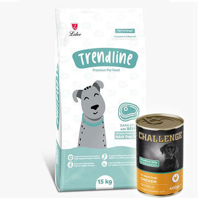 Trendline Beef Biftekli Köpek Maması 15 Kg + 5 Adet Challenge 400 Gr Konserve