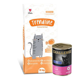 Trendline - Trendline Kitten Tavuk Etli Yavru Kedi Maması 15 Kg + 5 Adet Challenge Kitten 400 Gr Konserve