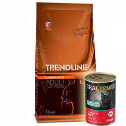 Trendline - Trendline Kuzu Etli Kedi Maması 15 Kg + 5 Adet Challenge 400 Gr Konserve